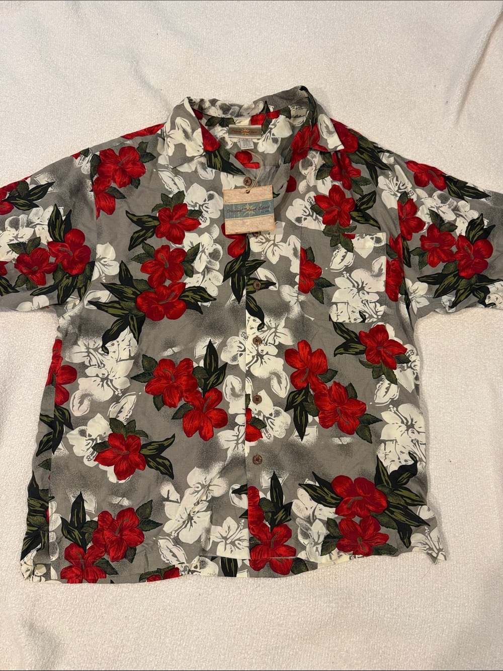 Original Island Sport Hawaiian Shirt with Red & White Floral Print New With Tags